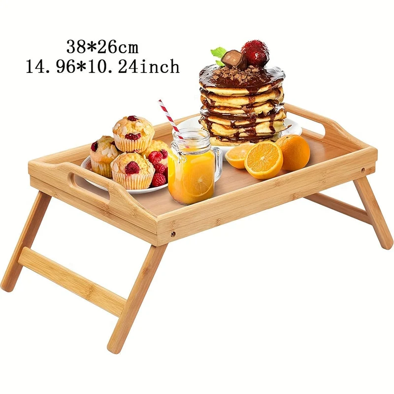 1-teiliges Betttischtablett aus Holz mit klappbaren Beinen, Frühstückstablett, Snacktablett, Arbeitstisch, Arbeitstisch, Laptoptisch, multifunktionales Holztablett für Picknick, Camping, Wohnheim, Sofa, Bett, Essen und Arbeiten, Tischdekoration