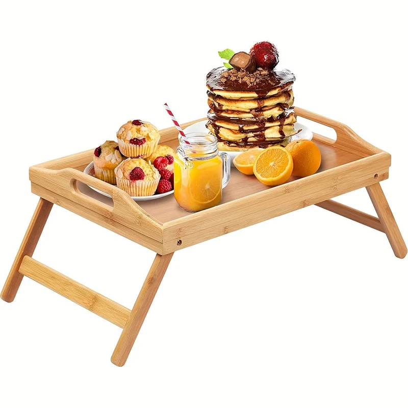 1-teiliges Betttischtablett aus Holz mit klappbaren Beinen, Frühstückstablett, Snacktablett, Arbeitstisch, Arbeitstisch, Laptoptisch, multifunktionales Holztablett für Picknick, Camping, Wohnheim, Sofa, Bett, Essen und Arbeiten, Tischdekoration