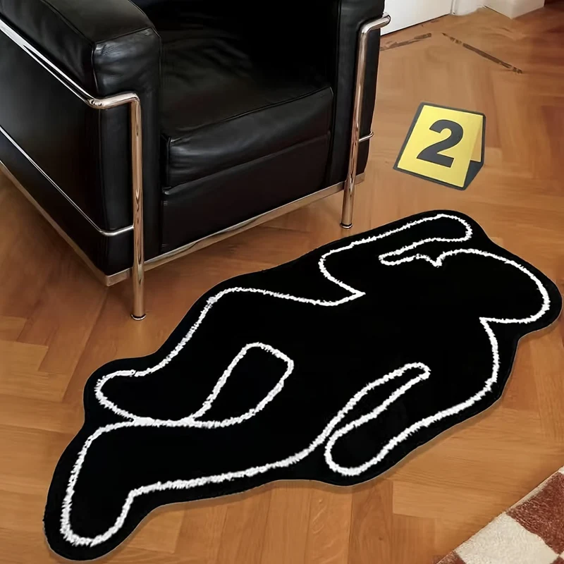 1 Stück humanoider Teppich, schwarzer kreativer Schatten-Motiv-Teppich, exquisites Nachttischkissen, lichtbeständige, fusselfreie und waschbare Wohnzimmer-Bodenmatte, bequemes weiches Fußpolster, für Sofatisch