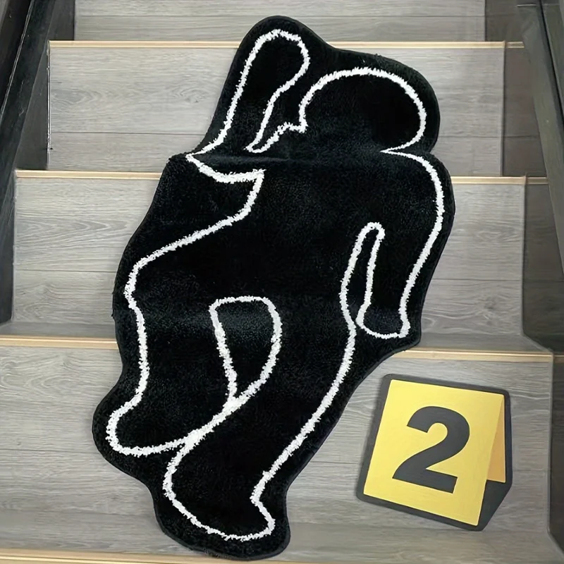1 Stück humanoider Teppich, schwarzer kreativer Schatten-Motiv-Teppich, exquisites Nachttischkissen, lichtbeständige, fusselfreie und waschbare Wohnzimmer-Bodenmatte, bequemes weiches Fußpolster, für Sofatisch