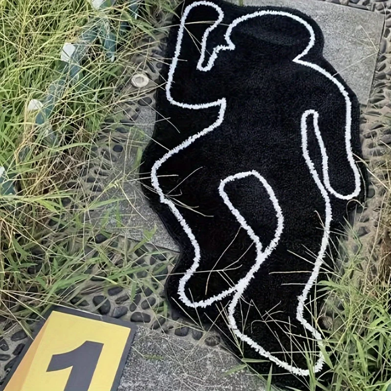 1 Stück humanoider Teppich, schwarzer kreativer Schatten-Motiv-Teppich, exquisites Nachttischkissen, lichtbeständige, fusselfreie und waschbare Wohnzimmer-Bodenmatte, bequemes weiches Fußpolster, für Sofatisch