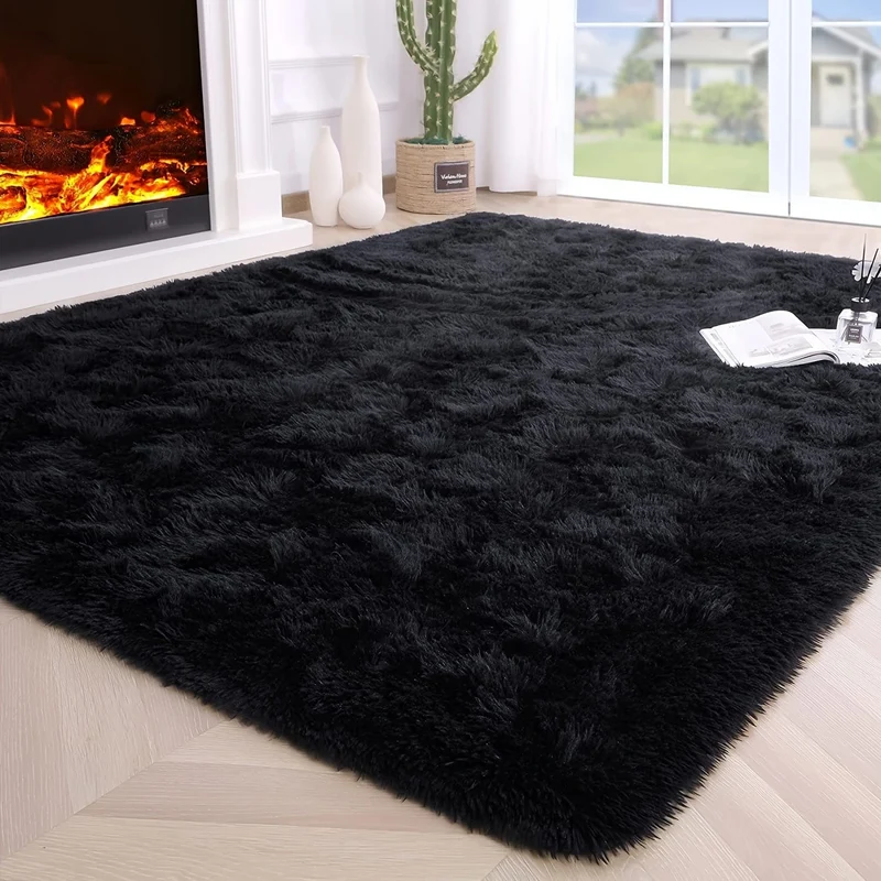 1 Stück, flauschiger Teppich, schwarze Shag-Teppiche, extra weiche und zottelige Teppiche, flauschige Innenteppiche für Schlafzimmer, Wohnzimmer, Heimteppich, Outdoor-Teppich, Heimdekoration