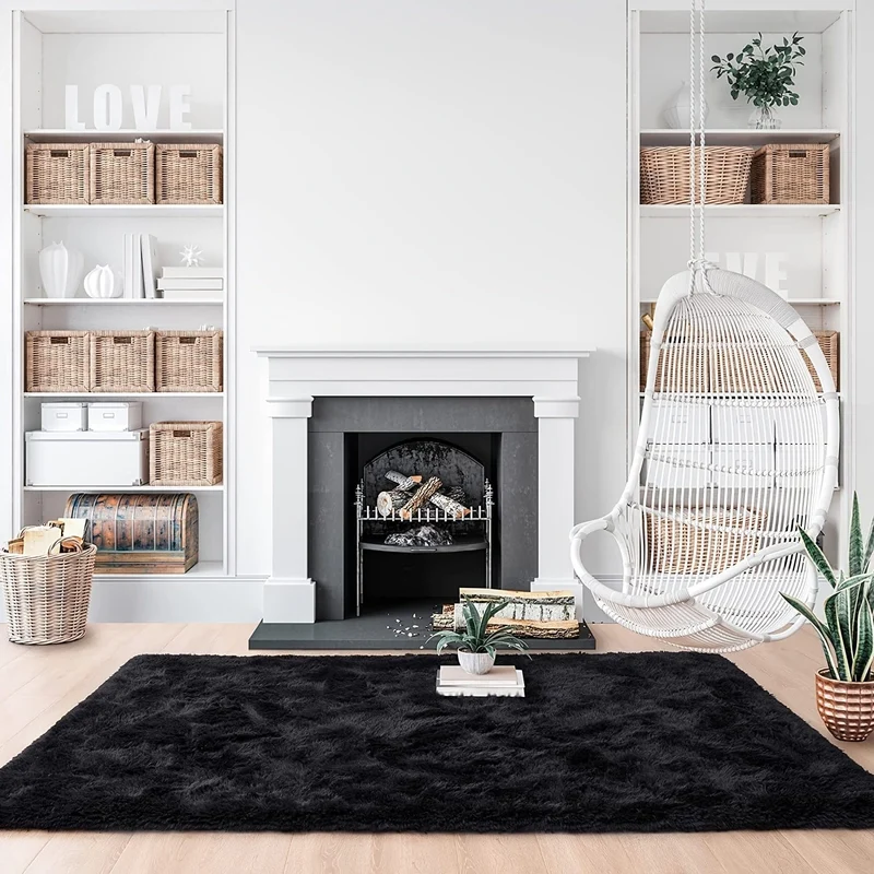 1 Stück, flauschiger Teppich, schwarze Shag-Teppiche, extra weiche und zottelige Teppiche, flauschige Innenteppiche für Schlafzimmer, Wohnzimmer, Heimteppich, Outdoor-Teppich, Heimdekoration