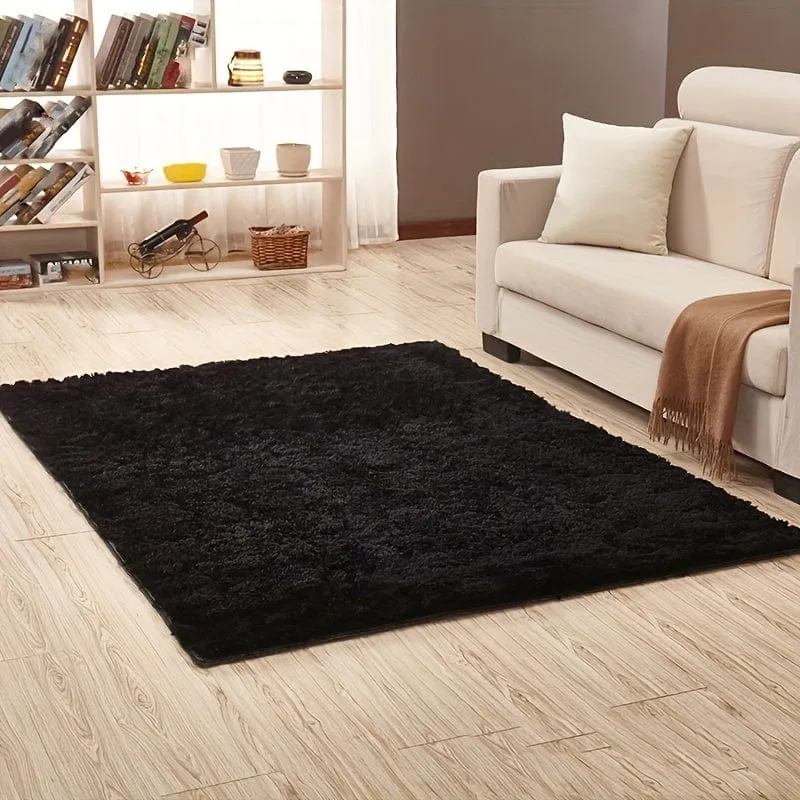 1 Stück, flauschiger Teppich, schwarze Shag-Teppiche, extra weiche und zottelige Teppiche, flauschige Innenteppiche für Schlafzimmer, Wohnzimmer, Heimteppich, Outdoor-Teppich, Heimdekoration