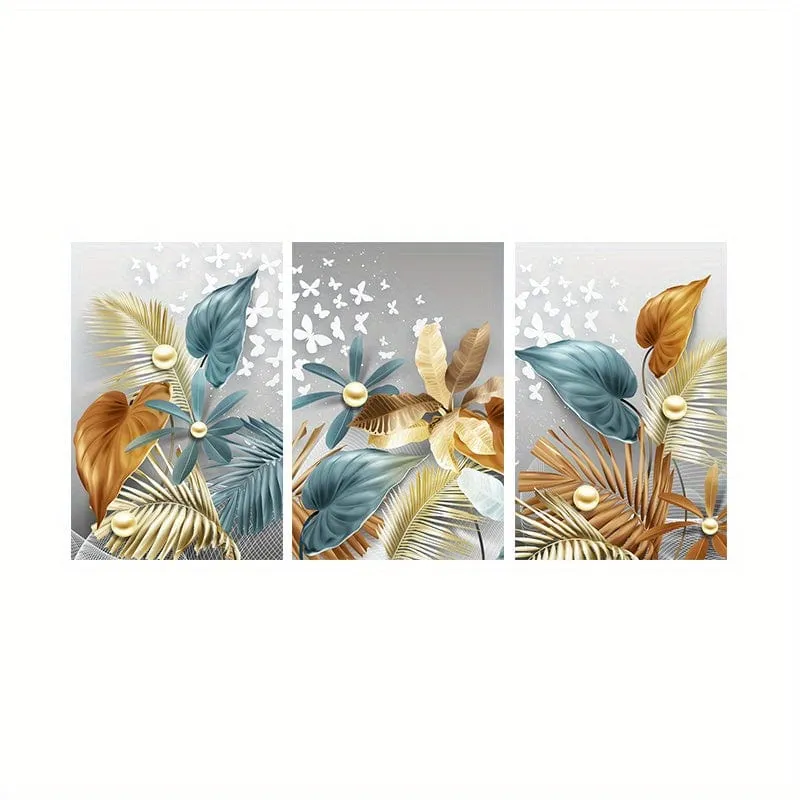 3 stücke 15.7*23.6 in/40cm * 60cm Rahmenlose Moderne Goldene Schmetterling Blätter Wand Kunst Leinwand Malerei kunst Für Wohnzimmer Cuadros Decor Kein Rahmen