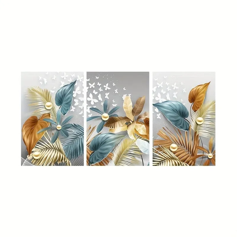 3 stücke 15.7*23.6 in/40cm * 60cm Rahmenlose Moderne Goldene Schmetterling Blätter Wand Kunst Leinwand Malerei kunst Für Wohnzimmer Cuadros Decor Kein Rahmen