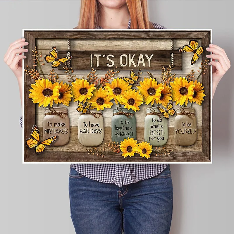1 Stück rustikales Leinwanddruck-Poster, Sonnenblumen-Leinwand-Wandkunst, Kunstwerk, Wandgemälde für Badezimmer, Schlafzimmer, Büro, Wohnzimmer, Wanddekoration, Heimdekoration, ohne Rahmen