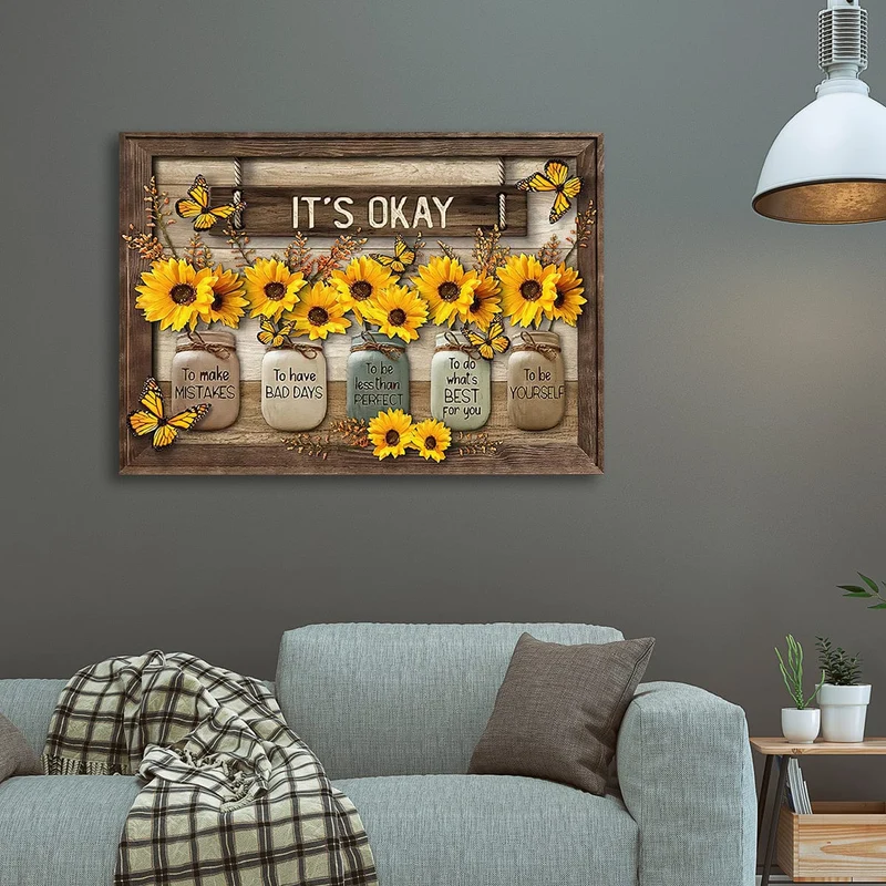1 Stück rustikales Leinwanddruck-Poster, Sonnenblumen-Leinwand-Wandkunst, Kunstwerk, Wandgemälde für Badezimmer, Schlafzimmer, Büro, Wohnzimmer, Wanddekoration, Heimdekoration, ohne Rahmen