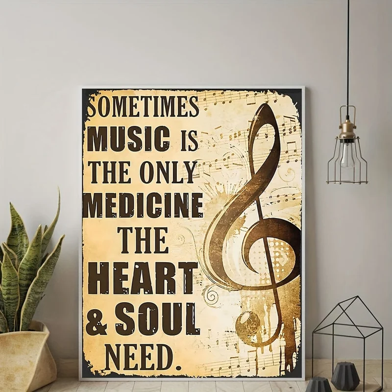 1-teiliges Kunstgemälde auf Leinwand, Musiknoten-Gemälde auf Leinwand, Wandkunst, Manchmal ist Musik die einzige Medizin, die Herz und Seele brauchen, Kunstwerk, Wandgemälde für Badezimmer, Schlafzimmer, Büro, Wohnzimmer, Heimwanddekoration, ohne Rahmen