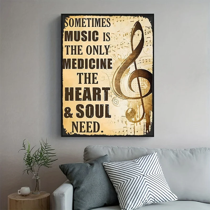1-teiliges Kunstgemälde auf Leinwand, Musiknoten-Gemälde auf Leinwand, Wandkunst, Manchmal ist Musik die einzige Medizin, die Herz und Seele brauchen, Kunstwerk, Wandgemälde für Badezimmer, Schlafzimmer, Büro, Wohnzimmer, Heimwanddekoration, ohne Rahmen