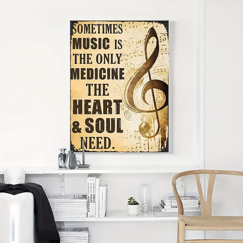1-teiliges Kunstgemälde auf Leinwand, Musiknoten-Gemälde auf Leinwand, Wandkunst, Manchmal ist Musik die einzige Medizin, die Herz und Seele brauchen, Kunstwerk, Wandgemälde für Badezimmer, Schlafzimmer, Büro, Wohnzimmer, Heimwanddekoration, ohne Rahmen