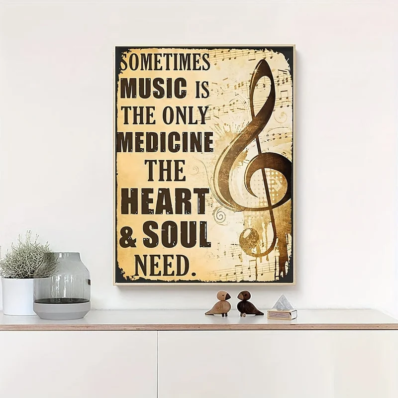 1-teiliges Kunstgemälde auf Leinwand, Musiknoten-Gemälde auf Leinwand, Wandkunst, Manchmal ist Musik die einzige Medizin, die Herz und Seele brauchen, Kunstwerk, Wandgemälde für Badezimmer, Schlafzimmer, Büro, Wohnzimmer, Heimwanddekoration, ohne Rahmen