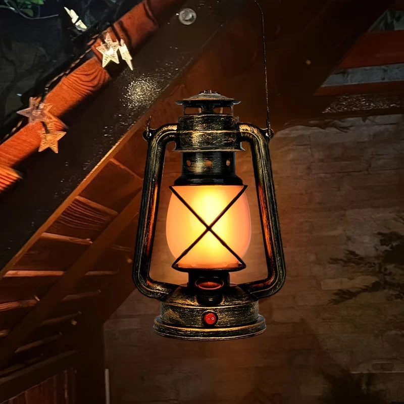 1 x hängende LED-Laterne im Vintage-Stil mit wiederaufladbarer tanzender Flamme für den Außenbereich, Laterne zur Heimdekoration, lange Batterielebensdauer für Esszimmer, Garten, Terrasse, Hofweg, Ramadan-Dekoration