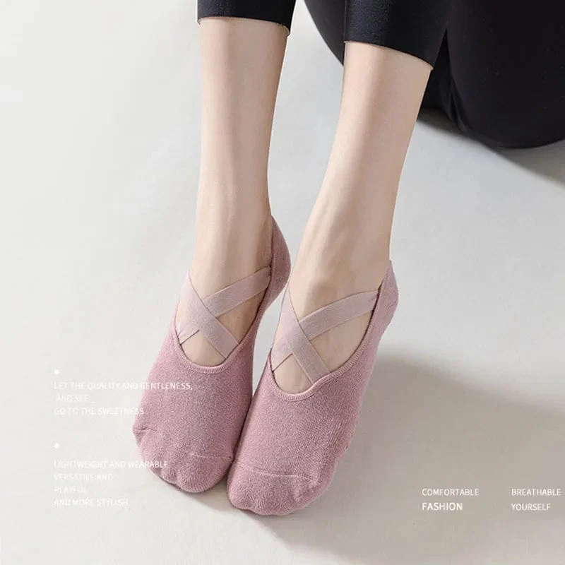 Yoga-Socken für Damen, Baumwolle, Silikon, rutschfest, Pilates-Griff, Handtuch, No-Show-Barre-Socke