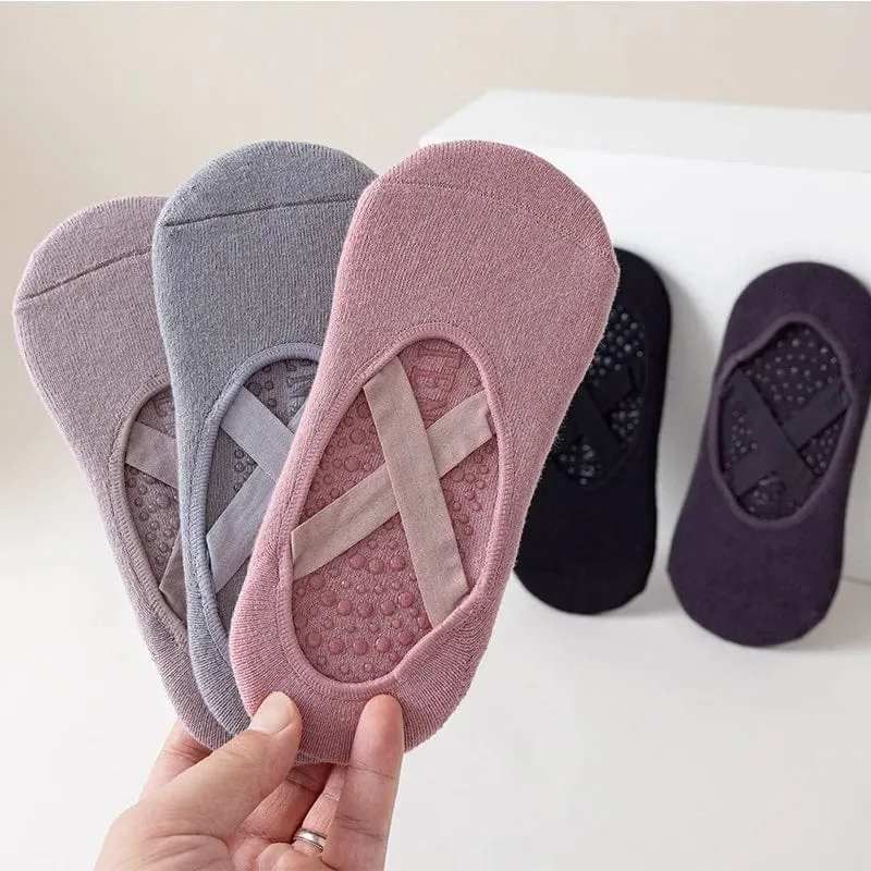 Yoga-Socken für Damen, Baumwolle, Silikon, rutschfest, Pilates-Griff, Handtuch, No-Show-Barre-Socke