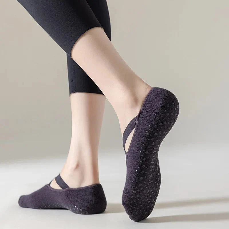 Yoga-Socken für Damen, Baumwolle, Silikon, rutschfest, Pilates-Griff, Handtuch, No-Show-Barre-Socke