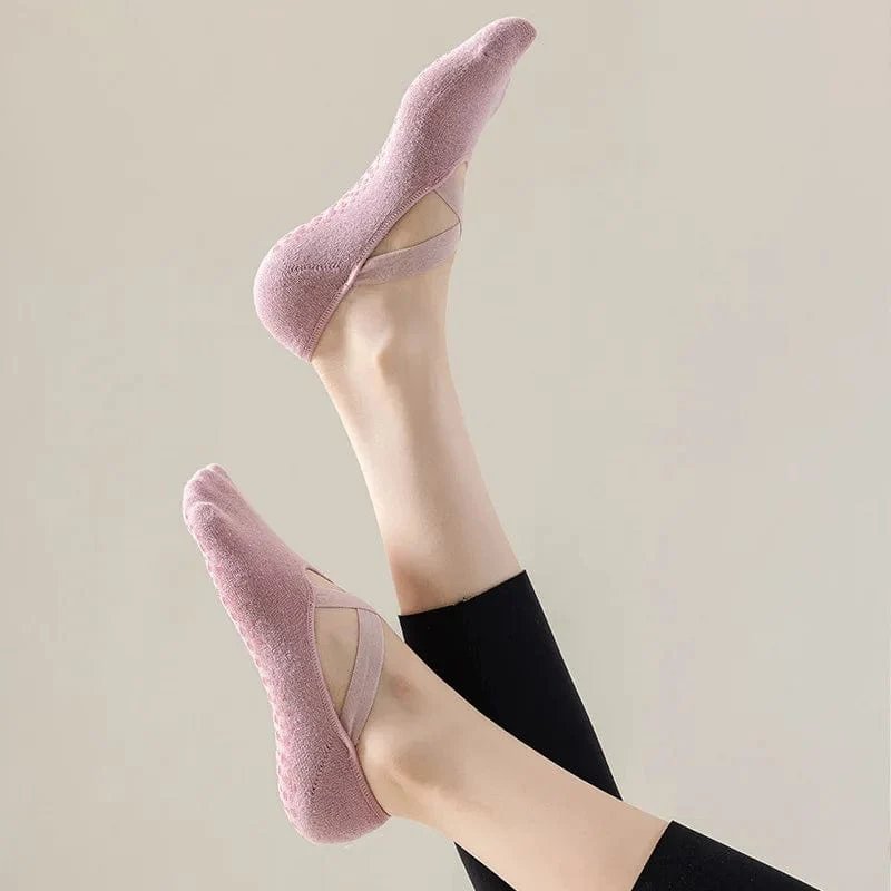Yoga-Socken für Damen, Baumwolle, Silikon, rutschfest, Pilates-Griff, Handtuch, No-Show-Barre-Socke