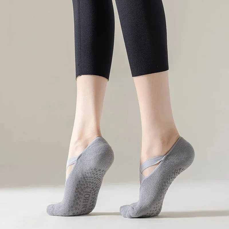 Yoga-Socken für Damen, Baumwolle, Silikon, rutschfest, Pilates-Griff, Handtuch, No-Show-Barre-Socke