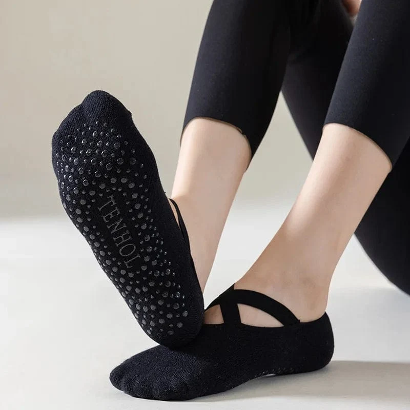 Yoga-Socken für Damen, Baumwolle, Silikon, rutschfest, Pilates-Griff, Handtuch, No-Show-Barre-Socke