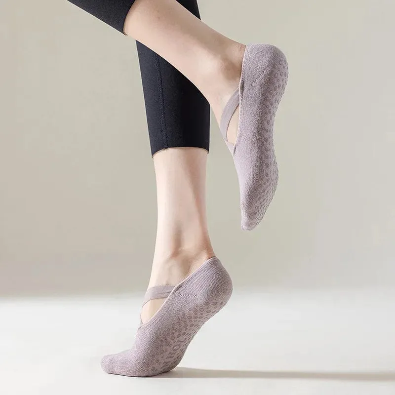 Yoga-Socken für Damen, Baumwolle, Silikon, rutschfest, Pilates-Griff, Handtuch, No-Show-Barre-Socke
