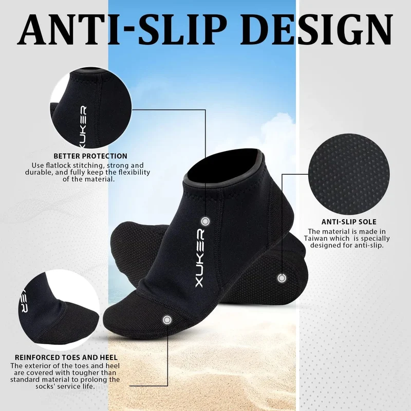 3 mm Neoprensocken für Herren und Damen, für Beachvolleyball, Tauchen, Schwimmen, Schnorcheln, Kajakfahren, niedrig geschnittene Wasserfüßlinge, Flatlock-Nähte