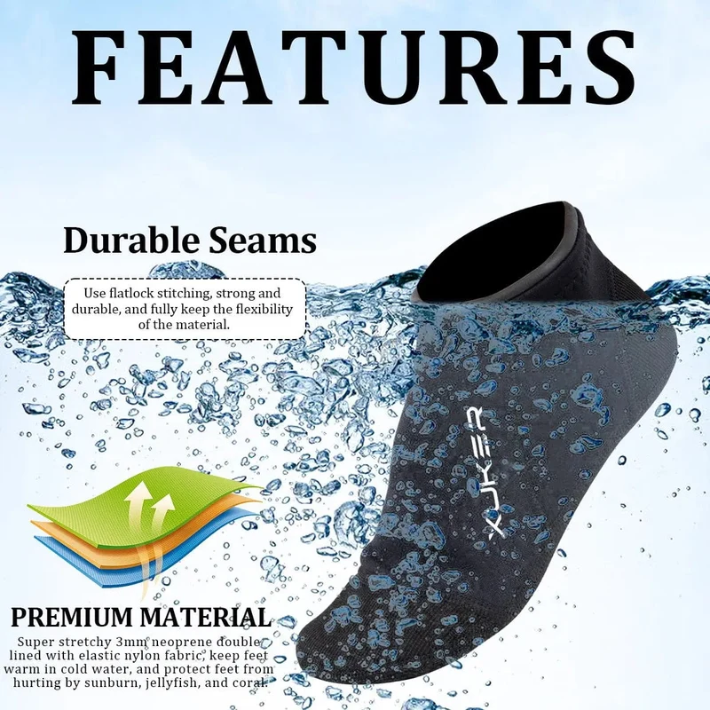 3 mm Neoprensocken für Herren und Damen, für Beachvolleyball, Tauchen, Schwimmen, Schnorcheln, Kajakfahren, niedrig geschnittene Wasserfüßlinge, Flatlock-Nähte