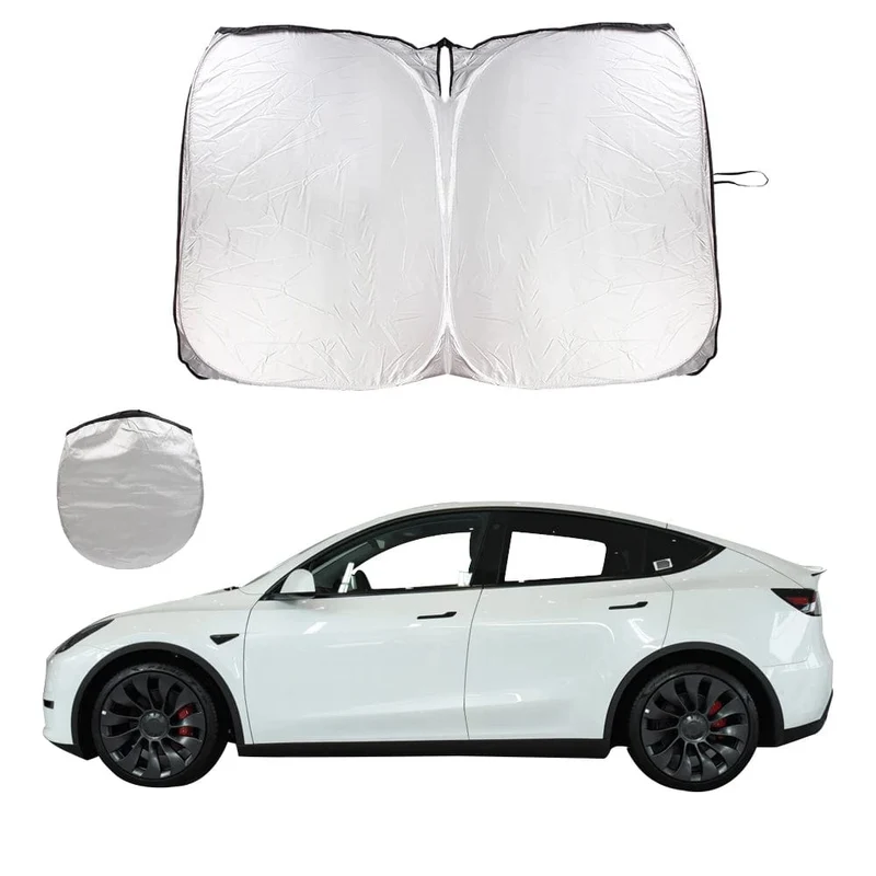 Für Tesla Modell 3 Y Faltbarer Auto-Windschutzscheiben-Sonnenschutz deckt Sonnenblenden Sonnenschirm Auto-Frontfenster-Sonnenschutz ab
