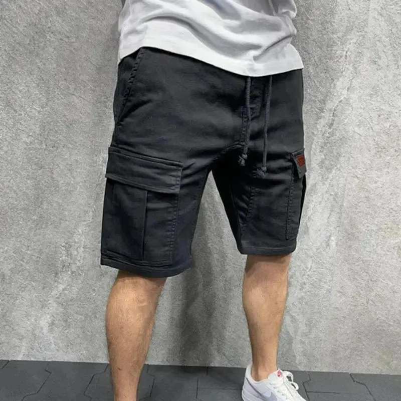 Lässige Herren-Shorts, Sommer-Cargo-Shorts, lockere Multi-Pocket-Nähte, Taille, Kordelzug, gerader Lauf