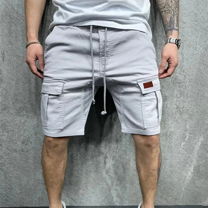 Lässige Herren-Shorts, Sommer-Cargo-Shorts, lockere Multi-Pocket-Nähte, Taille, Kordelzug, gerader Lauf