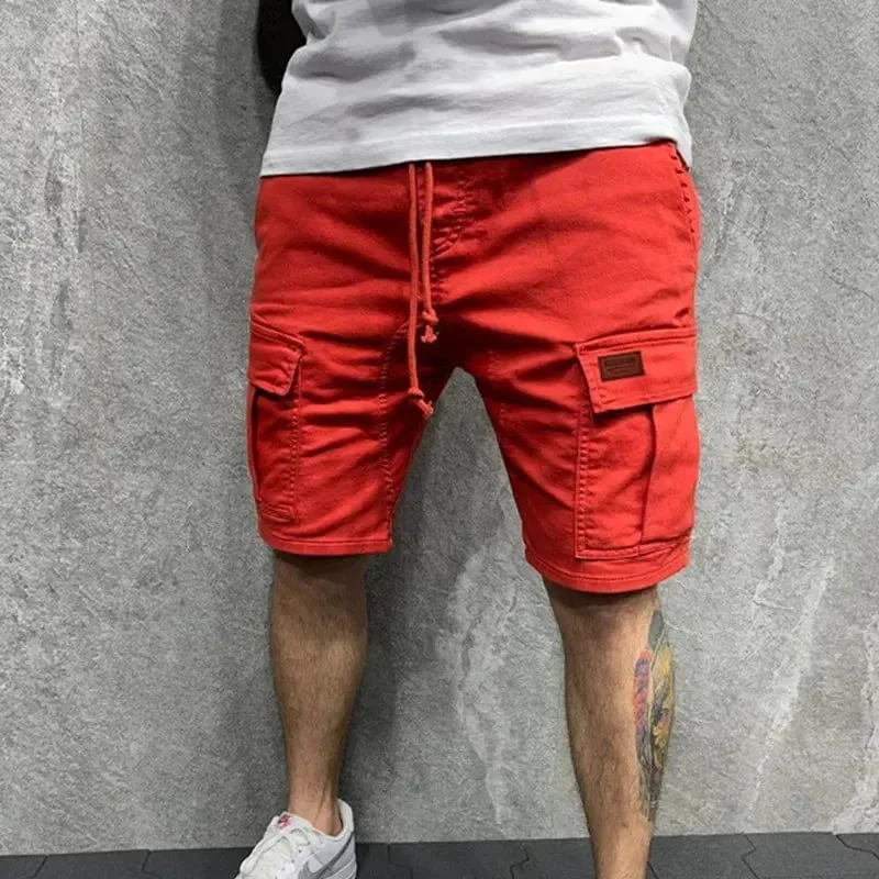 Lässige Herren-Shorts, Sommer-Cargo-Shorts, lockere Multi-Pocket-Nähte, Taille, Kordelzug, gerader Lauf