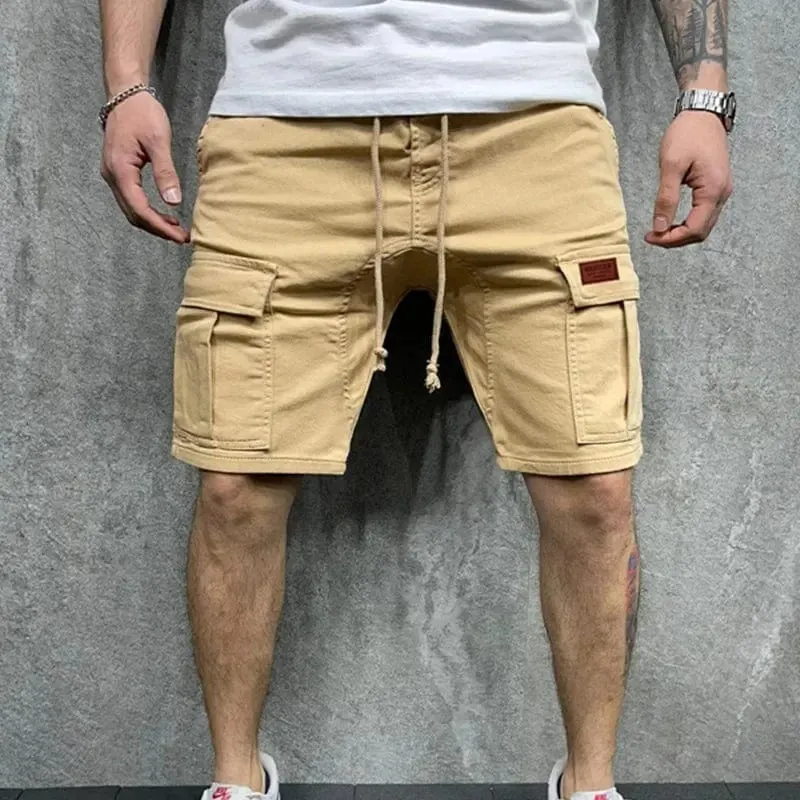 Lässige Herren-Shorts, Sommer-Cargo-Shorts, lockere Multi-Pocket-Nähte, Taille, Kordelzug, gerader Lauf