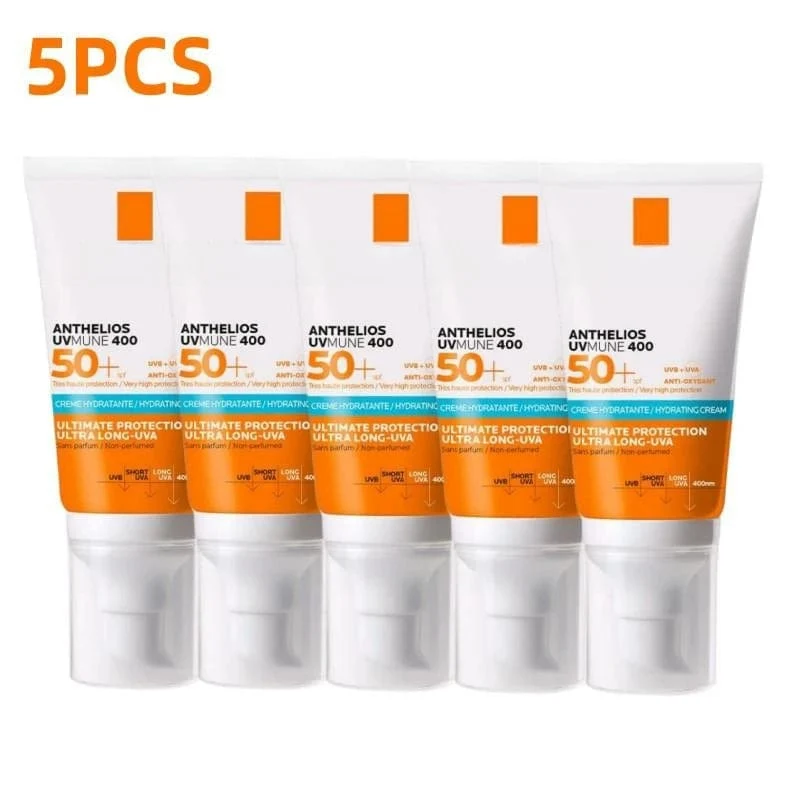 5-teiliges Set Sonnenschutz für das Gesicht, LSF 50+, unsichtbare Flüssigkeit/Feuchtigkeitscreme, leicht, nicht fettend, Breitspektrum-Sonnenschutz für trockene bis normale Haut