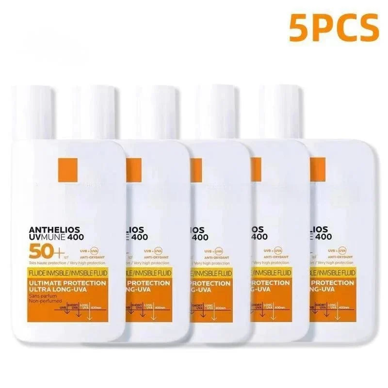 5-teiliges Set Sonnenschutz für das Gesicht, LSF 50+, unsichtbare Flüssigkeit/Feuchtigkeitscreme, leicht, nicht fettend, Breitspektrum-Sonnenschutz für trockene bis normale Haut