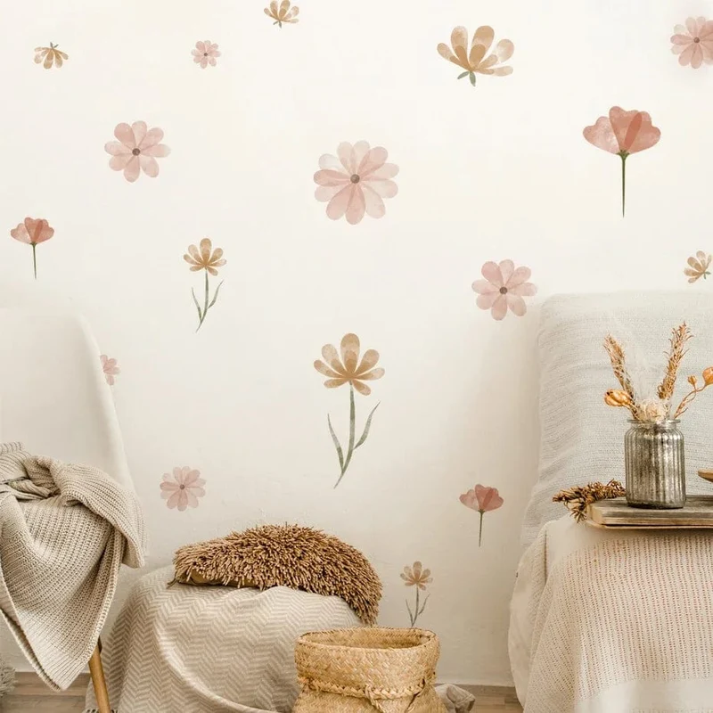 Boho Blumen Wandaufkleber Aquarell Schlafzimmer Wohnzimmer Wohnkultur Kunst Umweltfreundliche Abnehmbare Aufkleber PVC Wandbilder
