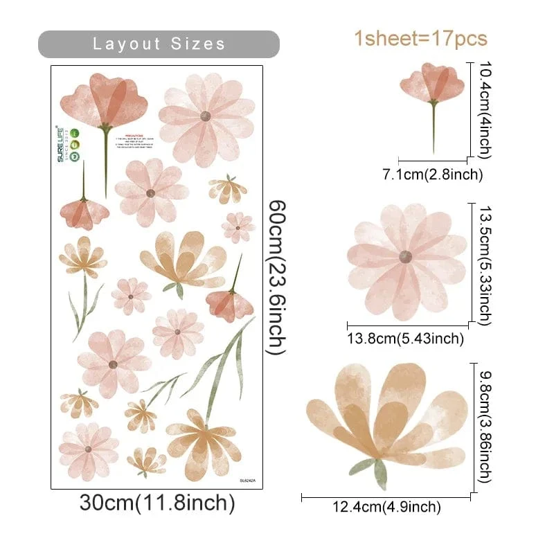 Boho Blumen Wandaufkleber Aquarell Schlafzimmer Wohnzimmer Wohnkultur Kunst Umweltfreundliche Abnehmbare Aufkleber PVC Wandbilder