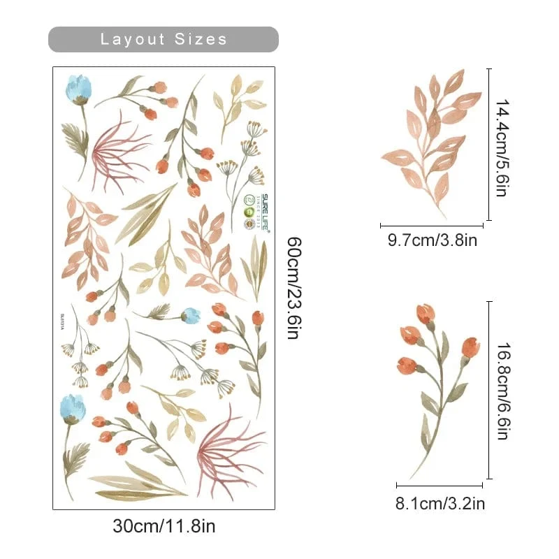 Boho Blumen Wandaufkleber Aquarell Schlafzimmer Wohnzimmer Wohnkultur Kunst Umweltfreundliche Abnehmbare Aufkleber PVC Wandbilder