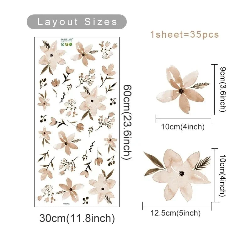 Boho Blumen Wandaufkleber Aquarell Schlafzimmer Wohnzimmer Wohnkultur Kunst Umweltfreundliche Abnehmbare Aufkleber PVC Wandbilder