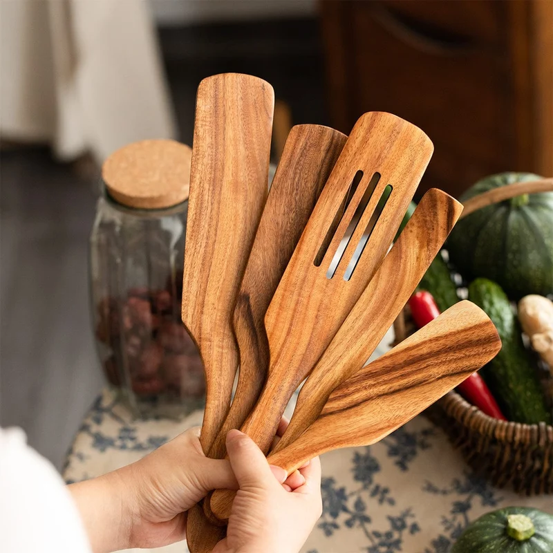5-teiliges Holzspatel-Kochgeschirr-Set, Kochutensilien aus Holz