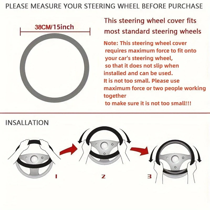 1-teiliger Auto-Lenkradbezug, universeller 38.1 cm rutschfester Auto-Lenkradschutzbezug, Auto-Dekor-Zubehör, ohne Innenring