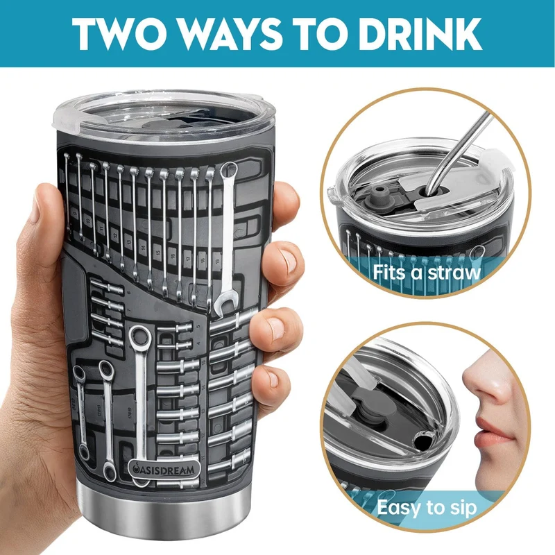 1 Stück 20 Unzen Kaffee vakuumisolierte Flasche Mechaniker Werkzeugkasten Becherbecher mit Deckel Edelstahlbecher mit Deckel Doppelwandbecher für kalte und heiße Getränke