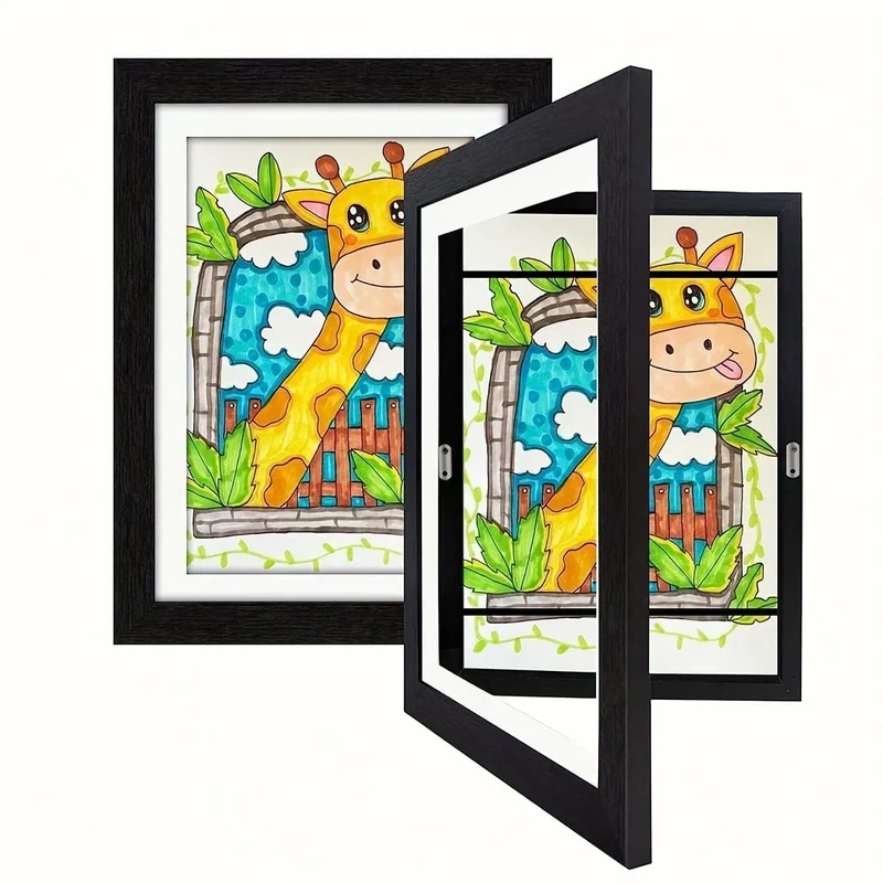 2 Stück/Set Kunstrahmen, vorne offene A4-Bilderrahmen, Wandrahmen aus Holz, transparente Rahmen für modernes Zuhause, magnetische Klapprahmen aus Holz, zum Aufbewahren und Präsentieren von Kunstwerken, Graffiti, Auszeichnungen und Zertifikaten,