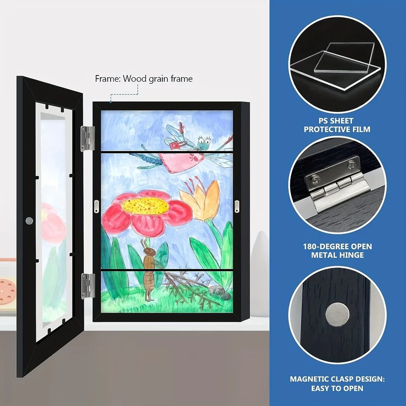 2 Stück/Set Kunstrahmen, vorne offene A4-Bilderrahmen, Wandrahmen aus Holz, transparente Rahmen für modernes Zuhause, magnetische Klapprahmen aus Holz, zum Aufbewahren und Präsentieren von Kunstwerken, Graffiti, Auszeichnungen und Zertifikaten,