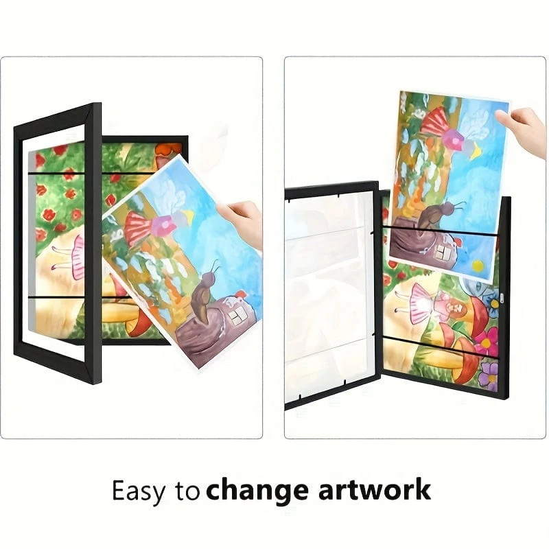 2 Stück/Set Kunstrahmen, vorne offene A4-Bilderrahmen, Wandrahmen aus Holz, transparente Rahmen für modernes Zuhause, magnetische Klapprahmen aus Holz, zum Aufbewahren und Präsentieren von Kunstwerken, Graffiti, Auszeichnungen und Zertifikaten,