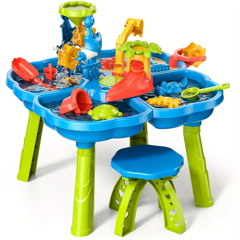 BABYHOME 4-in-1-Sand-Wassertisch, Sandkasten-Tisch mit Strand-Sand-Wasserspielzeug, sensorischer Spieltisch für Kinder, Sommerspielzeug für draußen, Farbe zufällig