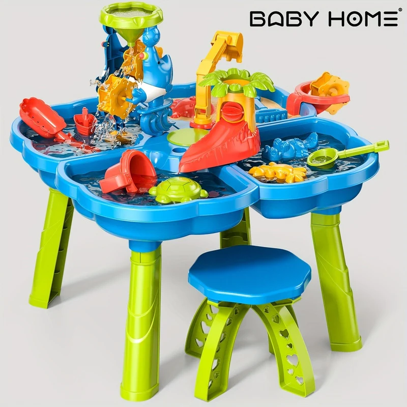 BABYHOME 4-in-1-Sand-Wassertisch, Sandkasten-Tisch mit Strand-Sand-Wasserspielzeug, sensorischer Spieltisch für Kinder, Sommerspielzeug für draußen, Farbe zufällig