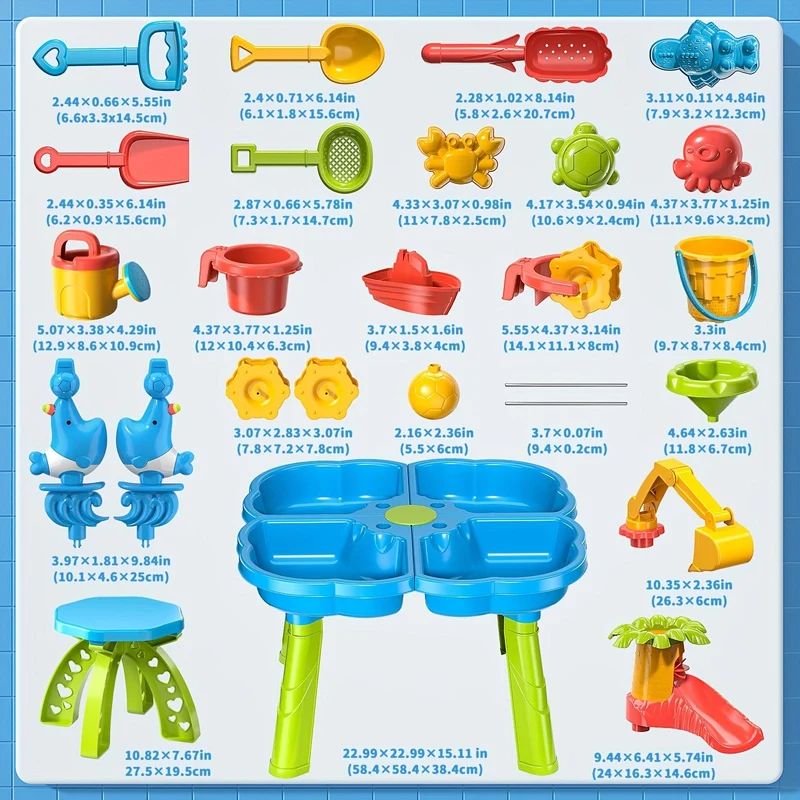 BABYHOME 4-in-1-Sand-Wassertisch, Sandkasten-Tisch mit Strand-Sand-Wasserspielzeug, sensorischer Spieltisch für Kinder, Sommerspielzeug für draußen, Farbe zufällig
