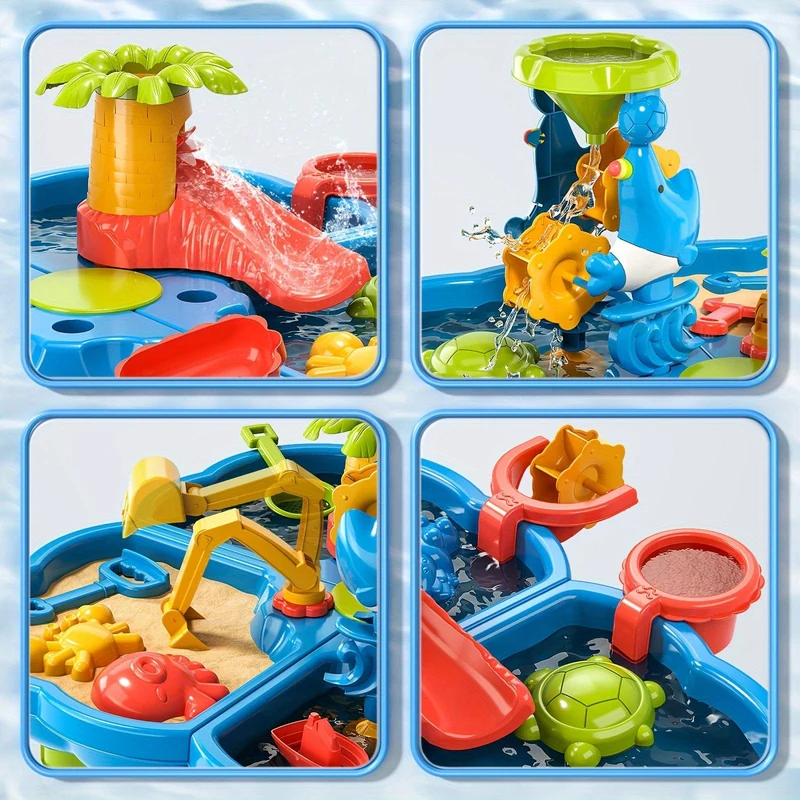 BABYHOME 4-in-1-Sand-Wassertisch, Sandkasten-Tisch mit Strand-Sand-Wasserspielzeug, sensorischer Spieltisch für Kinder, Sommerspielzeug für draußen, Farbe zufällig
