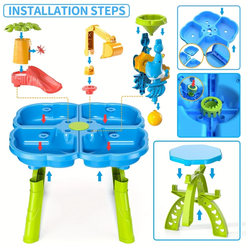 BABYHOME 4-in-1-Sand-Wassertisch, Sandkasten-Tisch mit Strand-Sand-Wasserspielzeug, sensorischer Spieltisch für Kinder, Sommerspielzeug für draußen, Farbe zufällig
