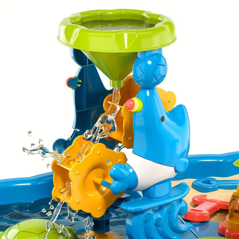 BABYHOME 4-in-1-Sand-Wassertisch, Sandkasten-Tisch mit Strand-Sand-Wasserspielzeug, sensorischer Spieltisch für Kinder, Sommerspielzeug für draußen, Farbe zufällig