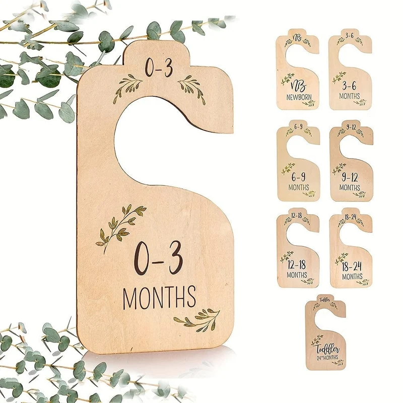 8 Stück doppelseitige Baby-Schrank-Organizer aus Holz, Baby-Schrank-Trennwände, Neugeborene bis 24 Monate, bezaubernde Kinderzimmer-Dekoration, Kleiderbügel-Trennwände in Baby-Kleidergröße für Babys, Mädchen und Jungen, Halloween, Thanksgiving, Weihnachtsgeschenk
